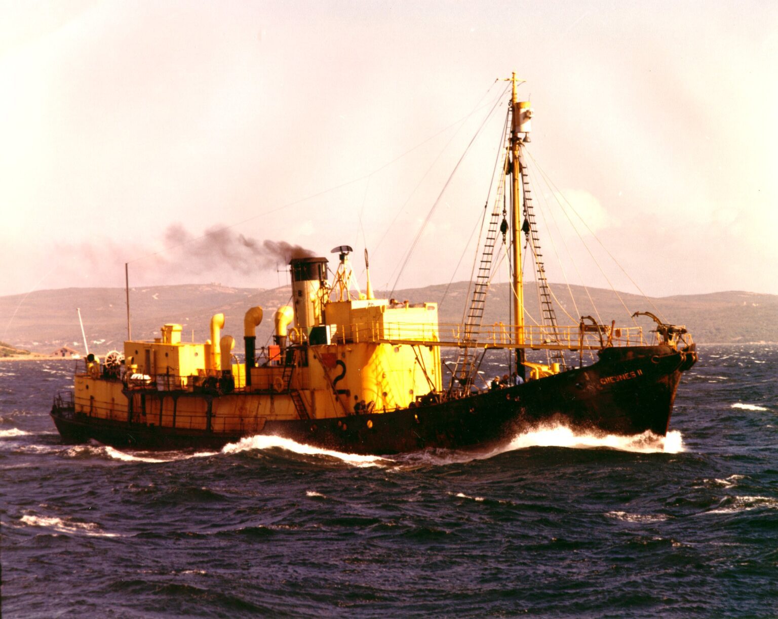 Sepia image of Cheynes II whaling ship on sea